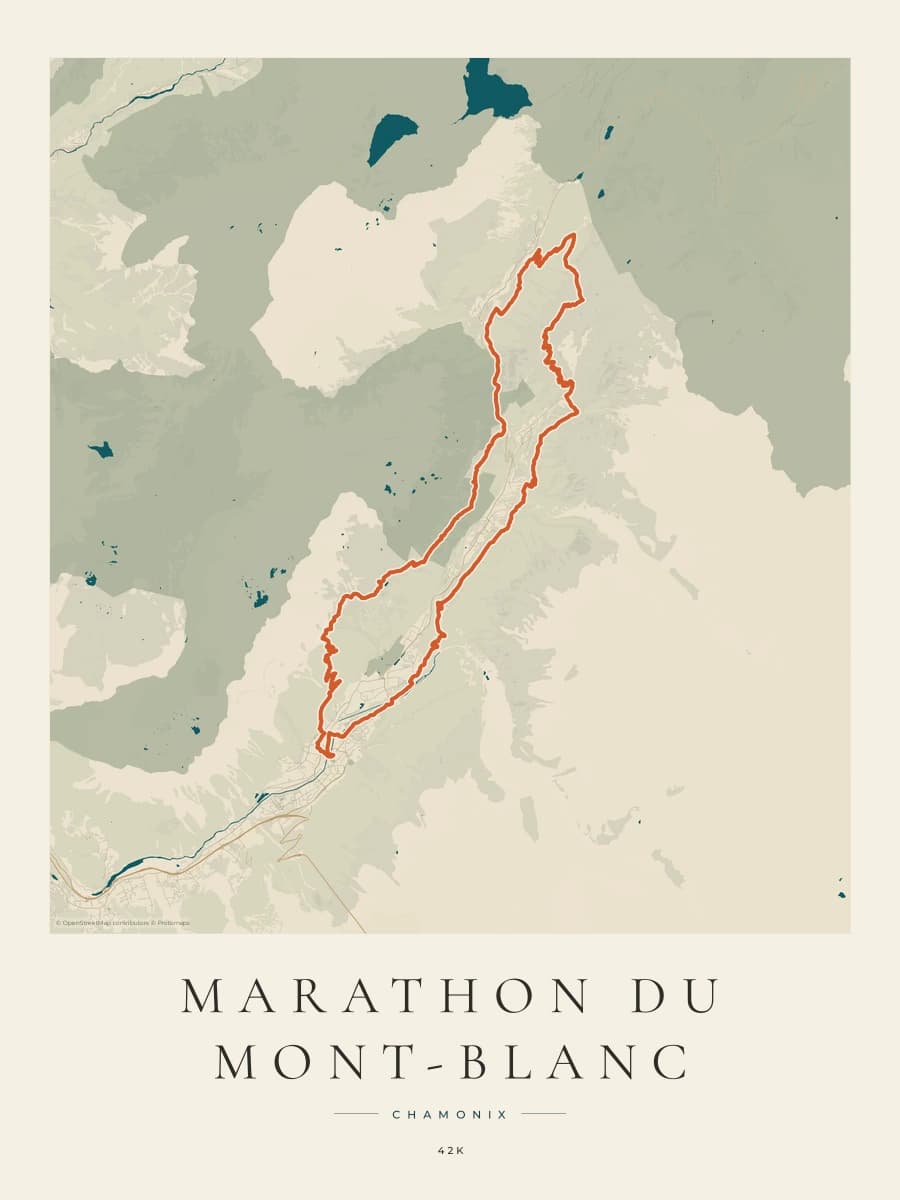 Marathon du Mont-Blanc route map poster preview in the Coastal Atlas artwork style