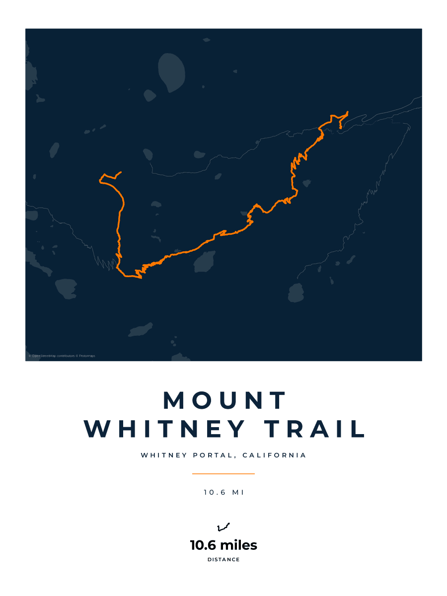 Mount Whitney route map poster preview in the Race Blueprint artwork style