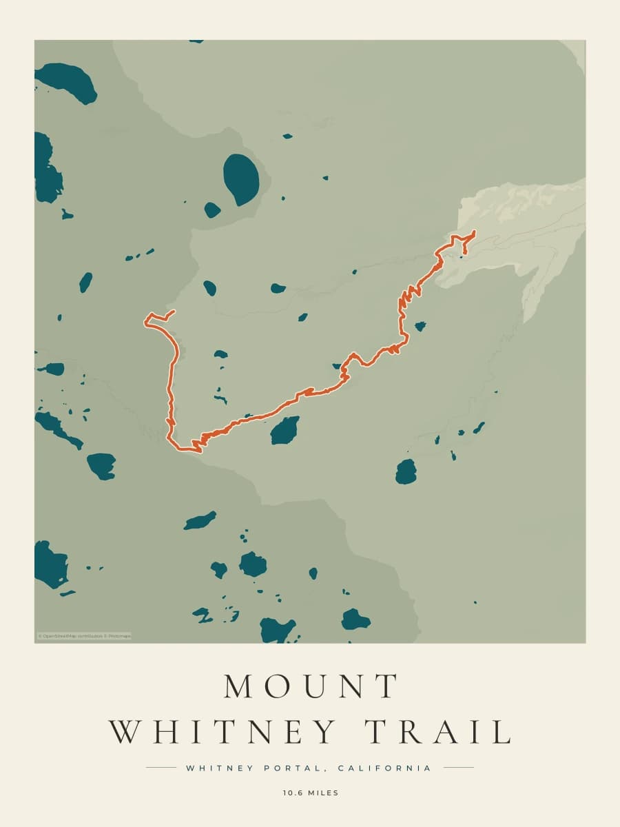 Mount Whitney route map poster preview in the Coastal Atlas artwork style