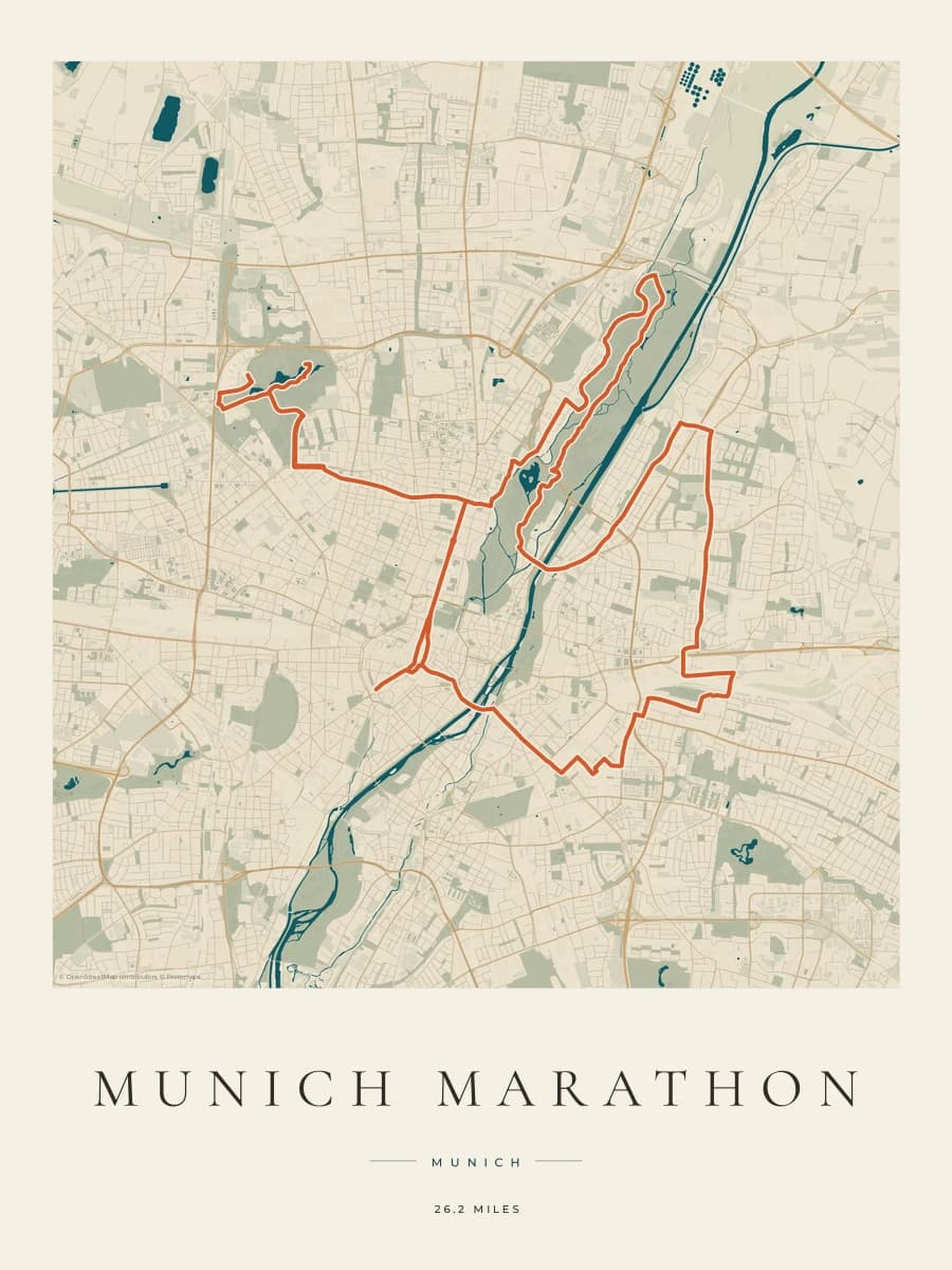 Munich Marathon route map poster preview in the Coastal Atlas artwork style
