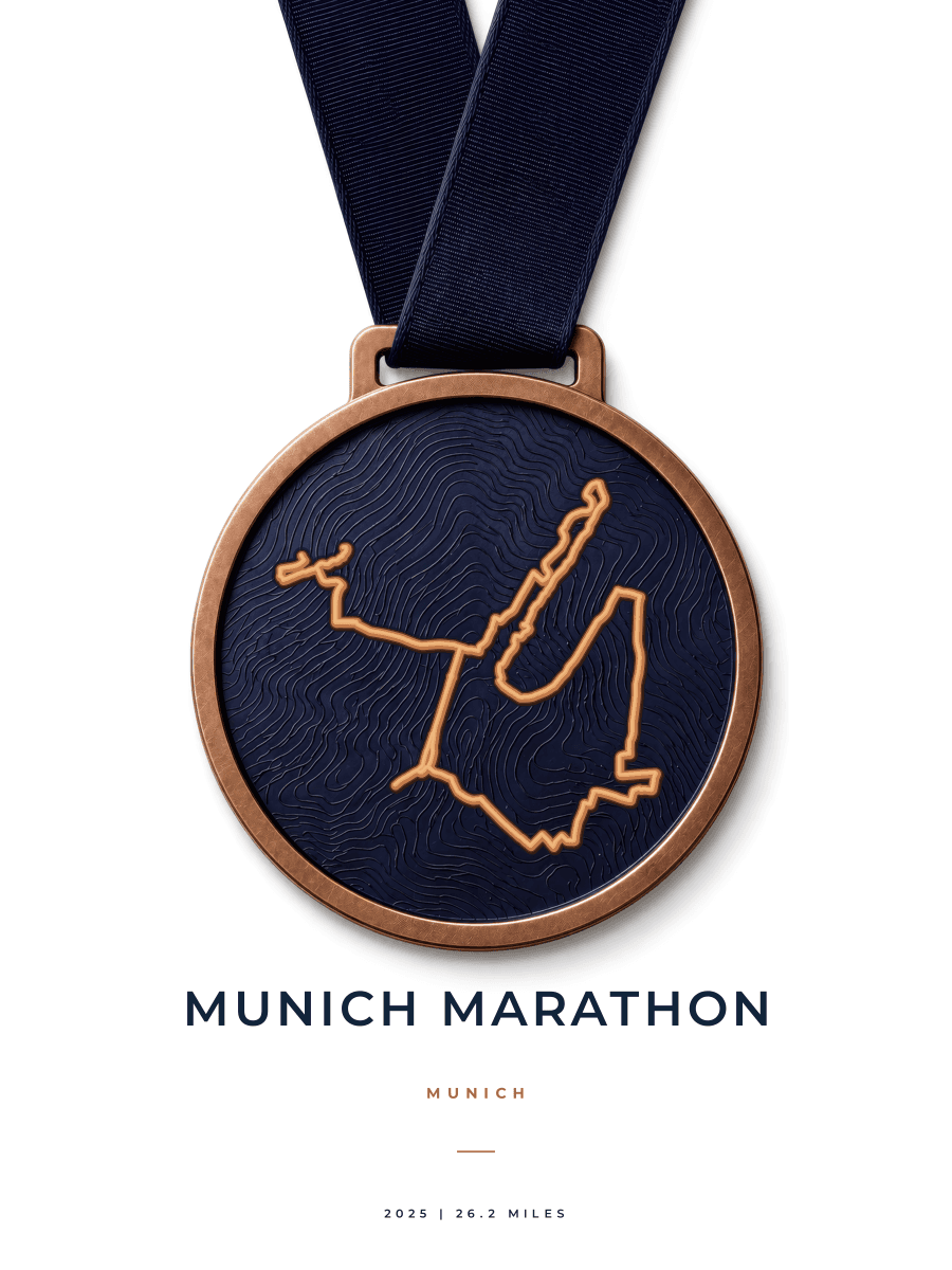 Munich Marathon route map poster preview in the Medal artwork style