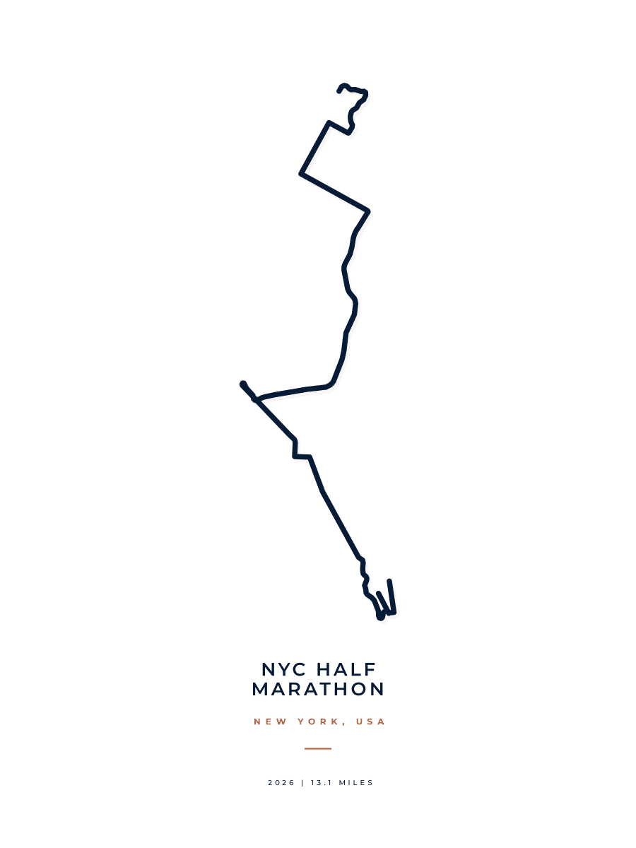 NYC Half Marathon route poster preview in the Minimal artwork style