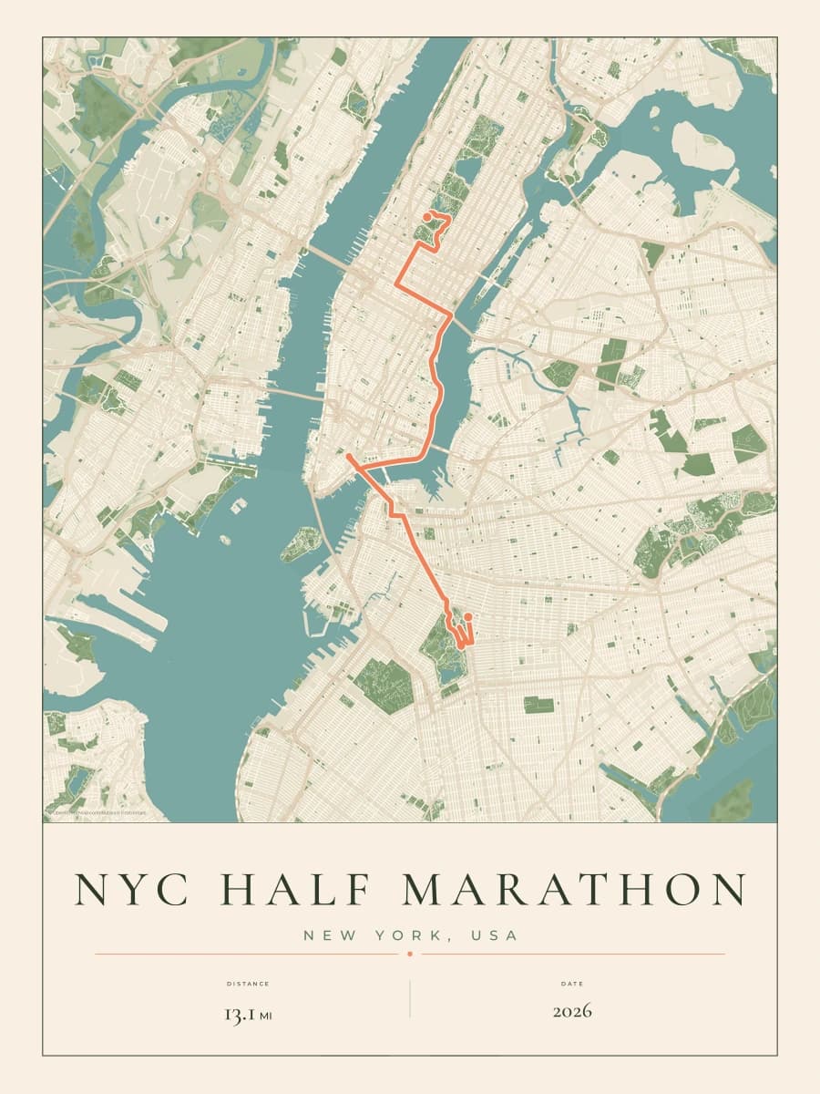 NYC Half Marathon route poster preview in the Parkland artwork style