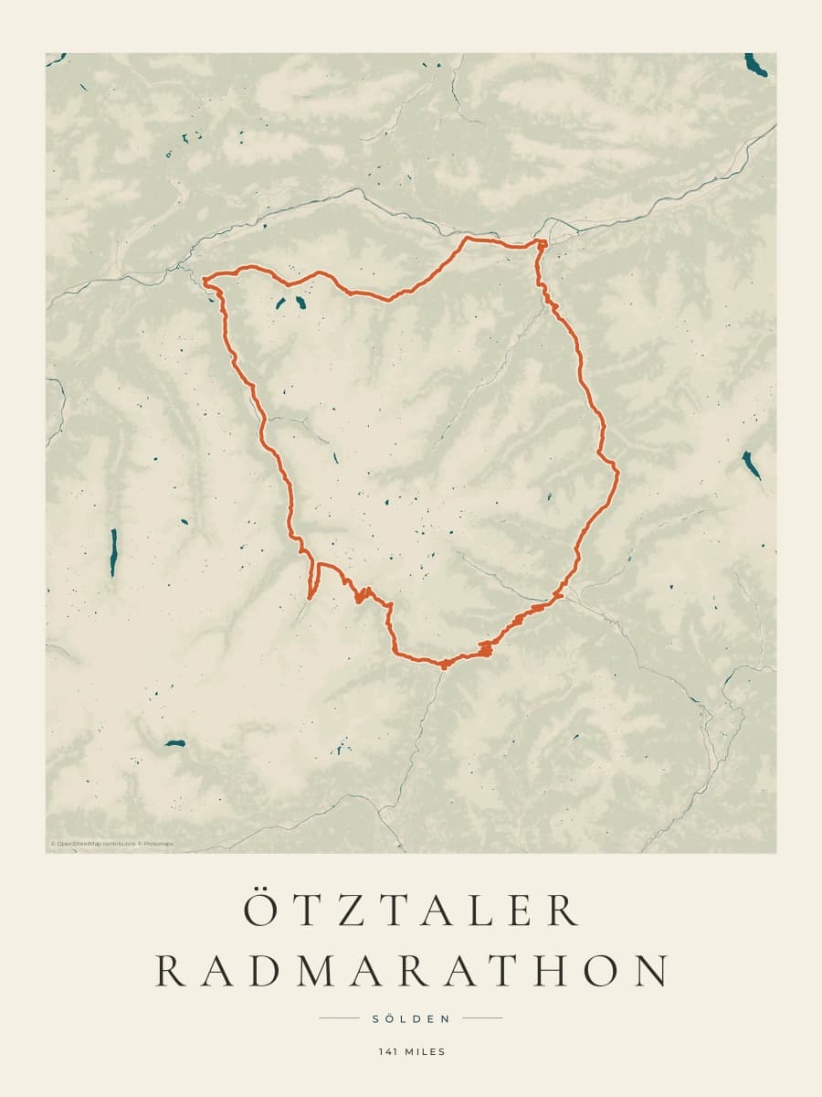 Ötztaler Radmarathon route map poster preview in the Coastal Atlas artwork style