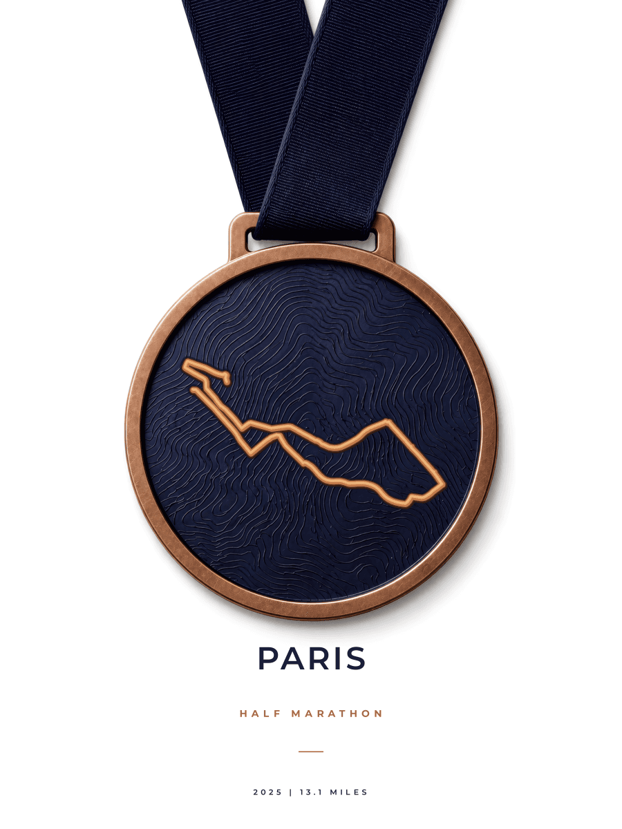 Paris Half Marathon route poster preview in the Medal artwork style