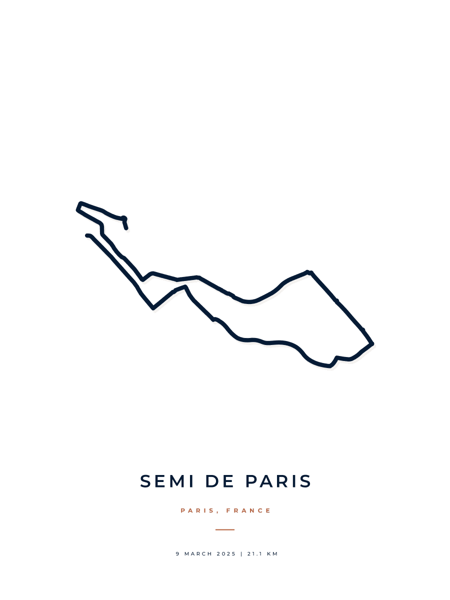 Route Into Art poster render for the Paris Half Marathon route in the Minimal artwork style