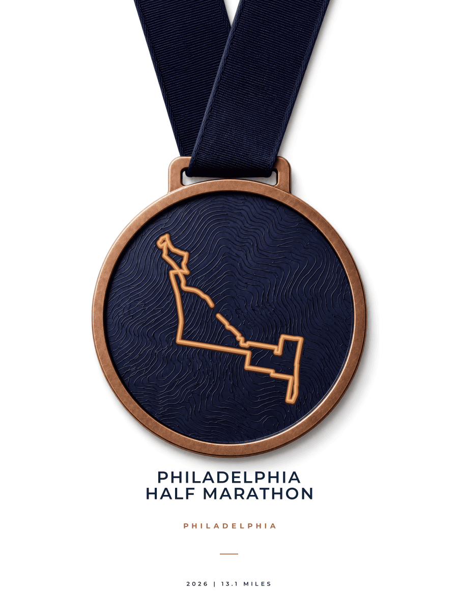 Philadelphia Half Marathon route map poster preview in the Medal artwork style