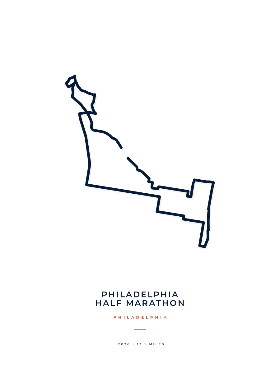 Philadelphia Half Marathon route map poster preview in the Minimal artwork style