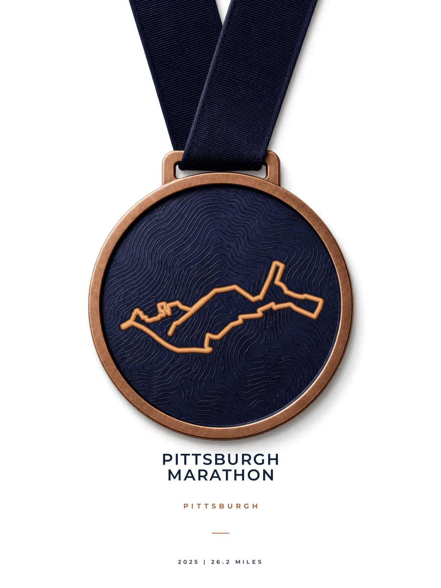 Pittsburgh Marathon route map poster preview in the Medal artwork style