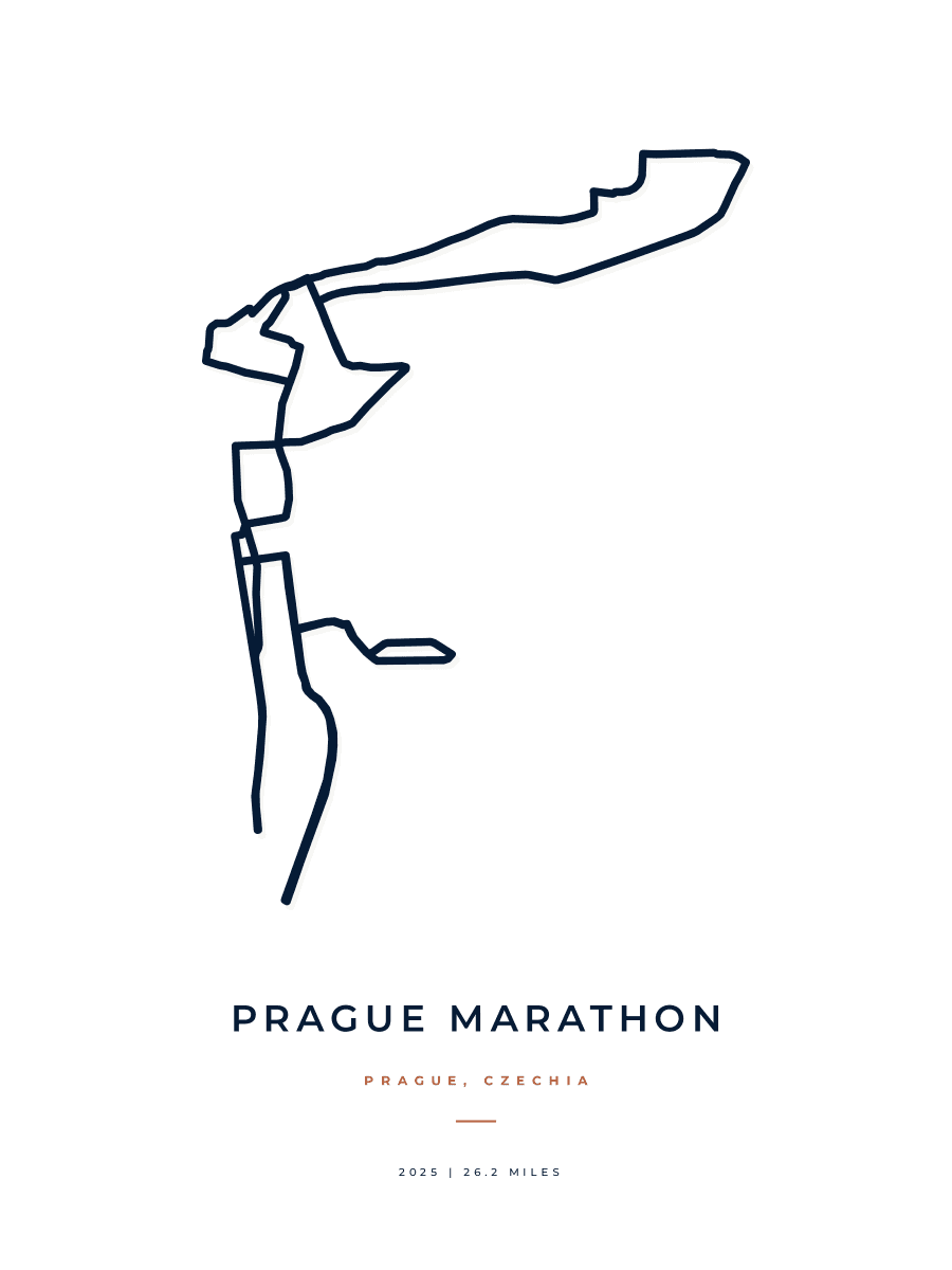 Prague Marathon route poster preview in the Minimal artwork style