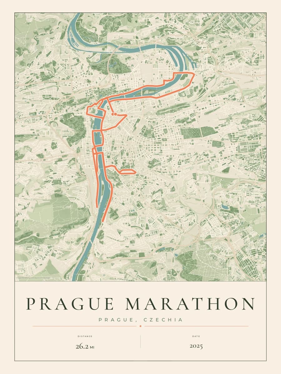 Prague Marathon route poster preview in the Parkland artwork style