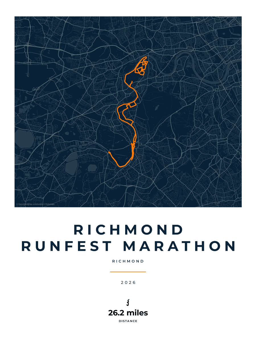 Richmond RUNFEST Marathon route poster preview in the Race Blueprint artwork style