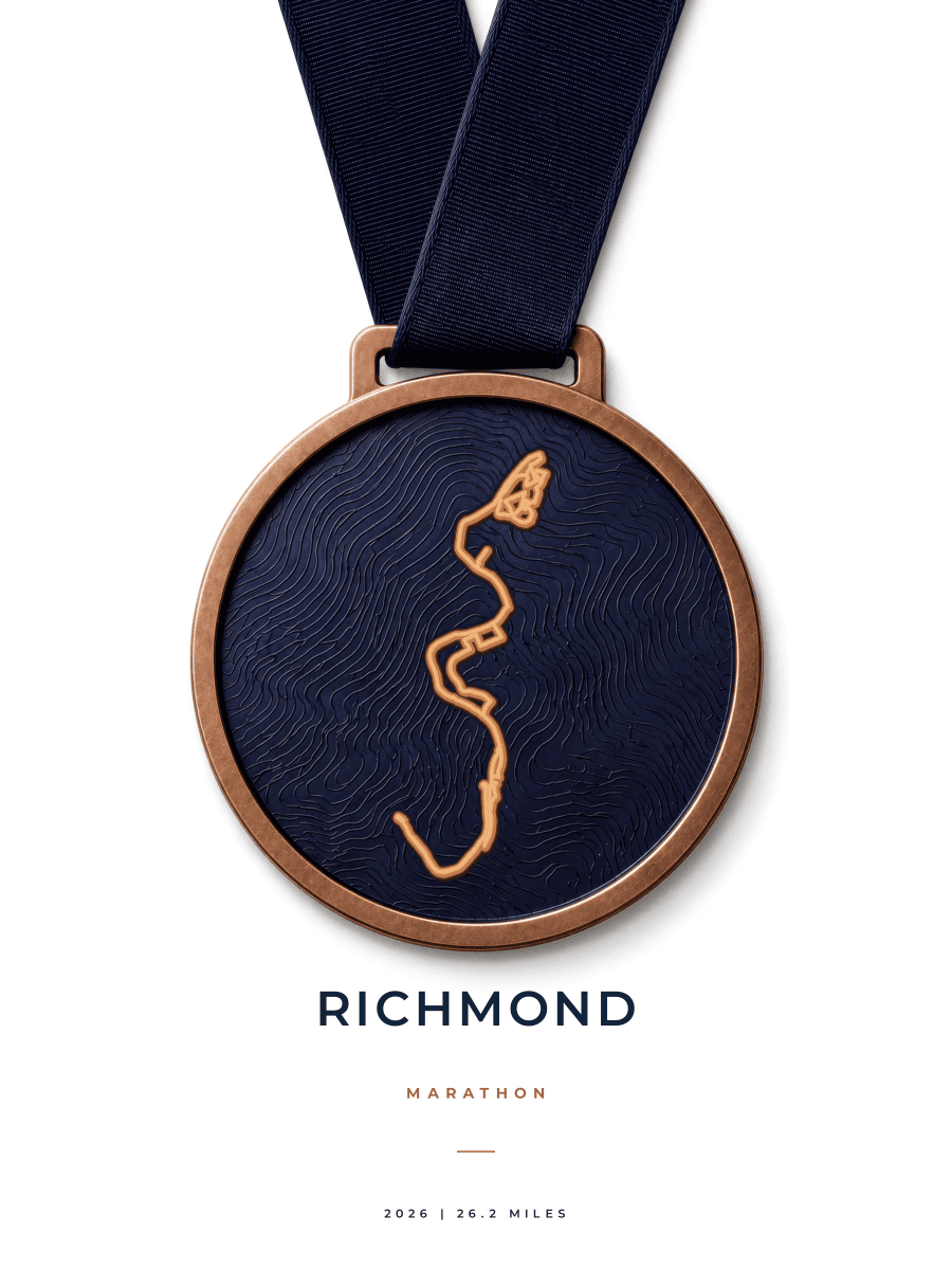Richmond RUNFEST Marathon route poster preview in the Medal artwork style