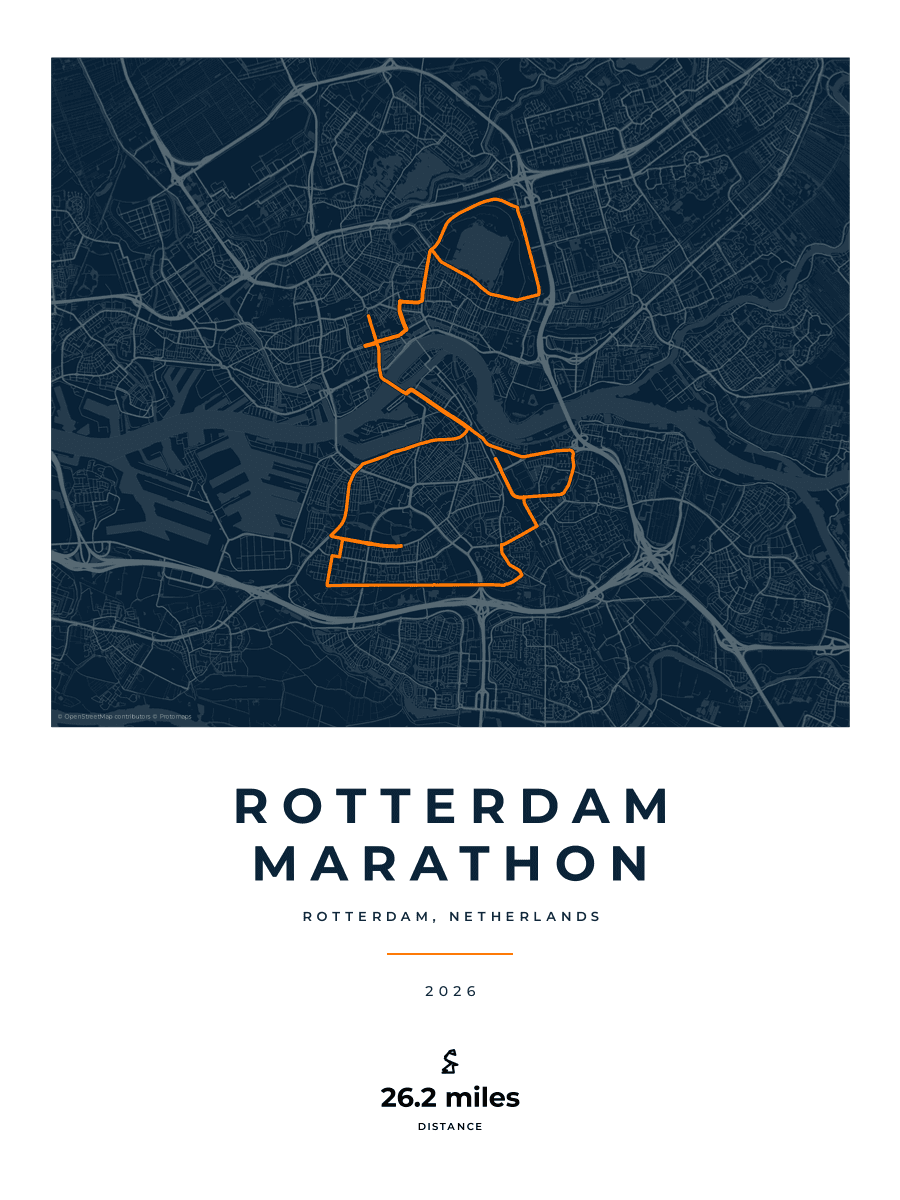 Rotterdam Marathon route poster preview in the Race Blueprint artwork style