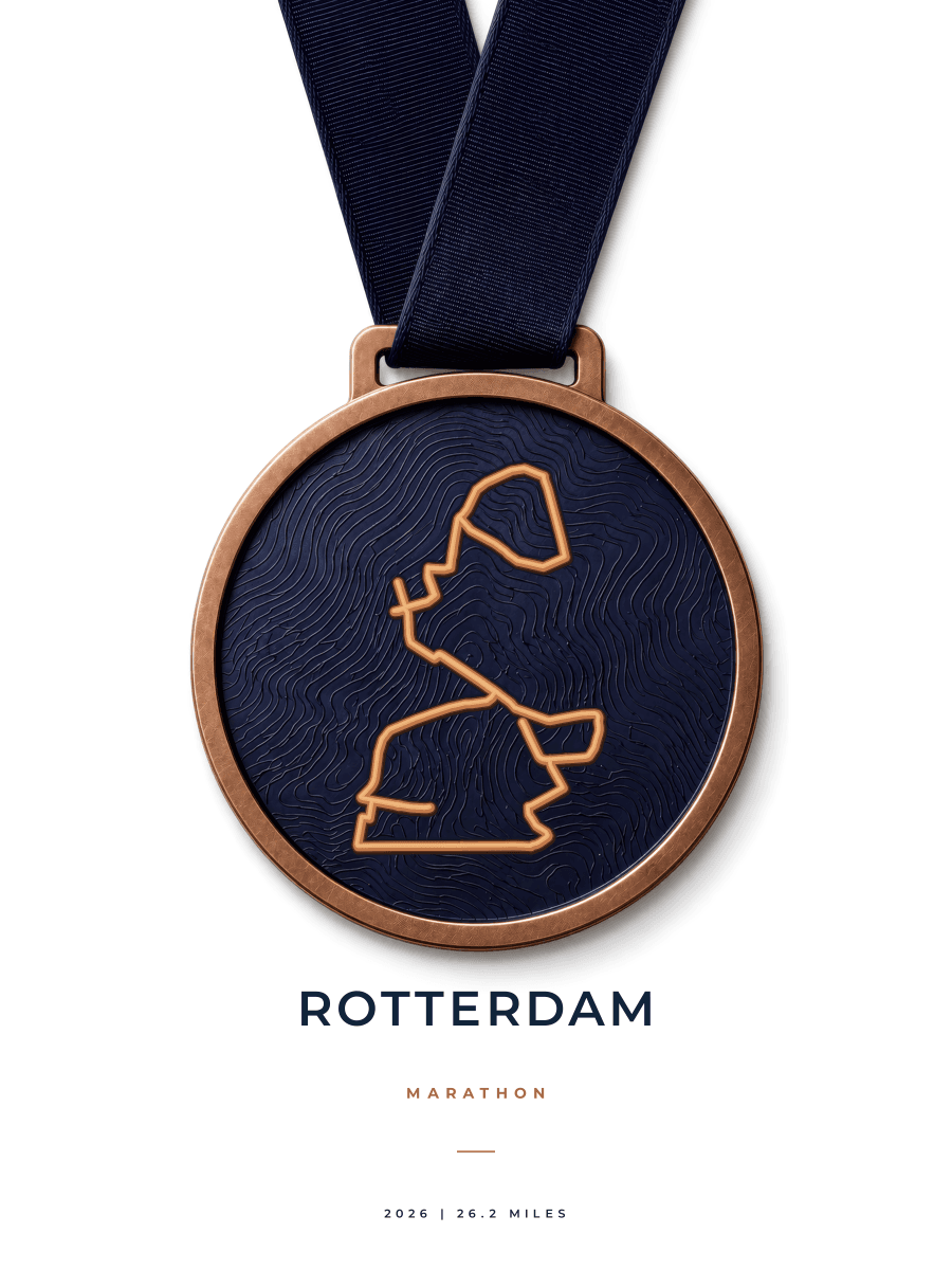 Rotterdam Marathon route poster preview in the Medal artwork style