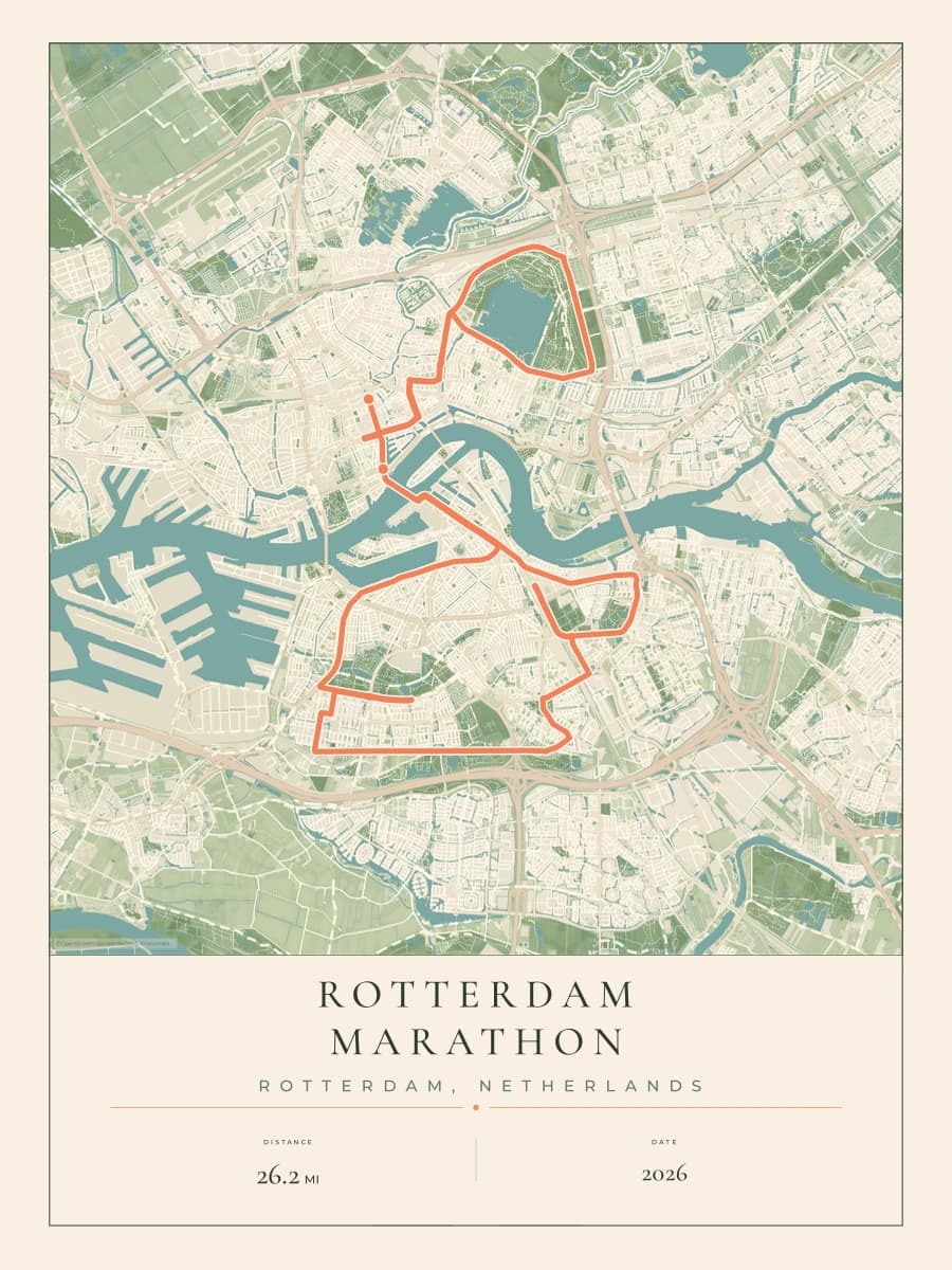 Rotterdam Marathon route poster preview in the Parkland artwork style
