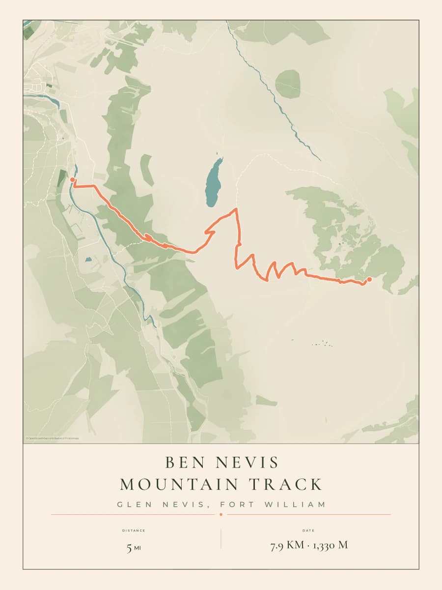 Ben Nevis route map poster preview in the Parkland artwork style