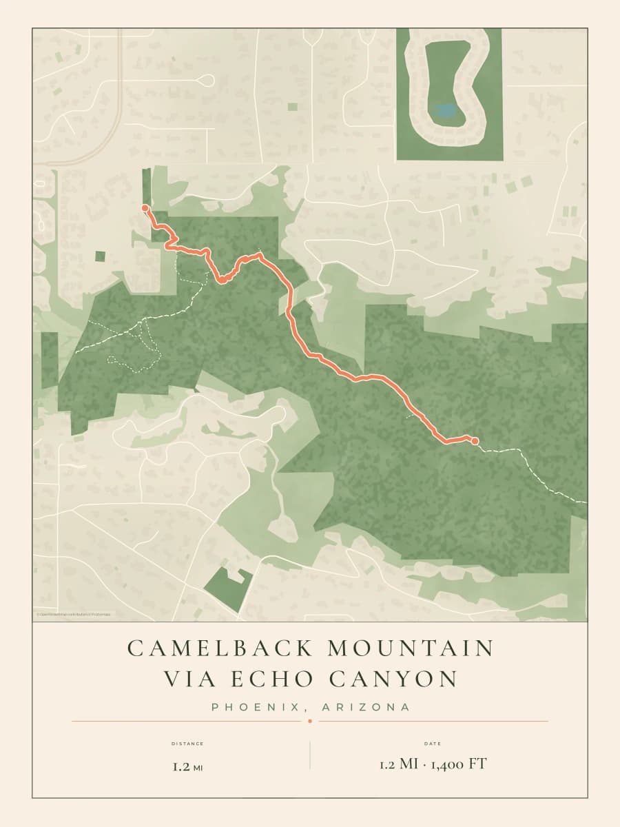 Camelback Mountain route map poster preview in the Parkland artwork style