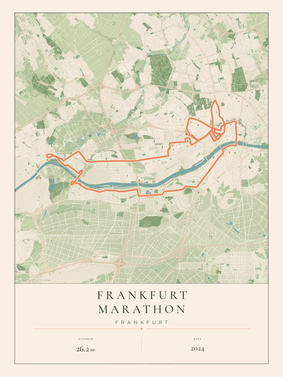 Frankfurt Marathon route map poster preview in the Parkland artwork style