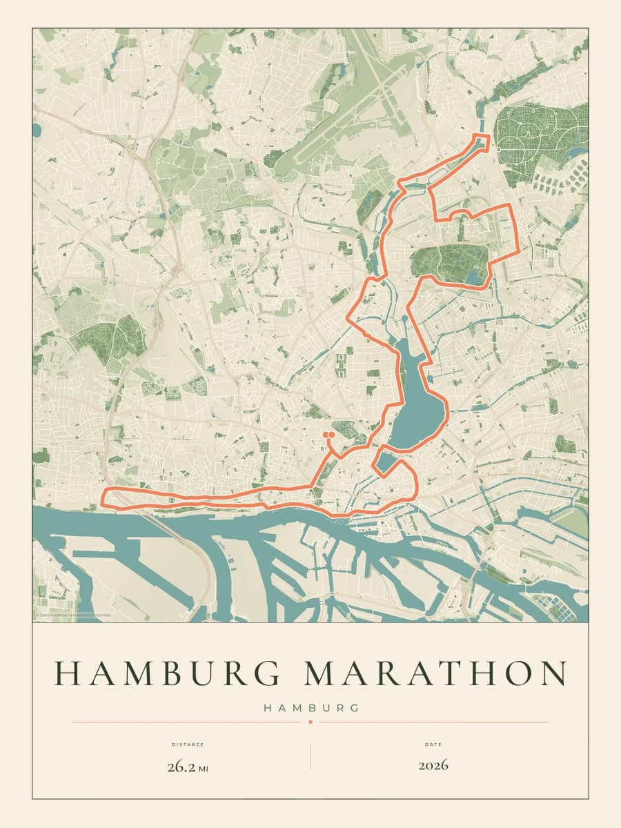 Hamburg Marathon route map poster preview in the Parkland artwork style