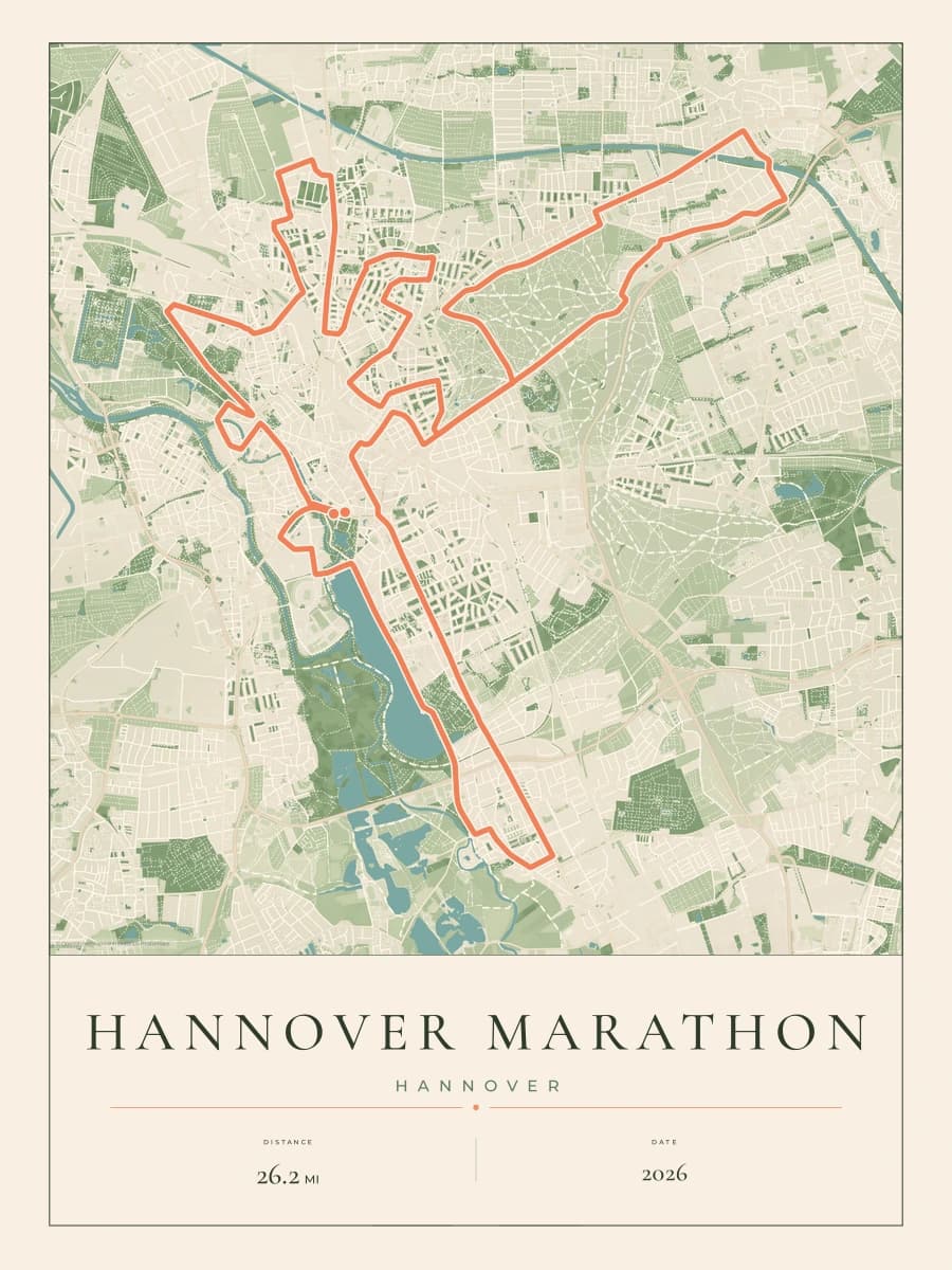 Hannover Marathon route map poster preview in the Parkland artwork style