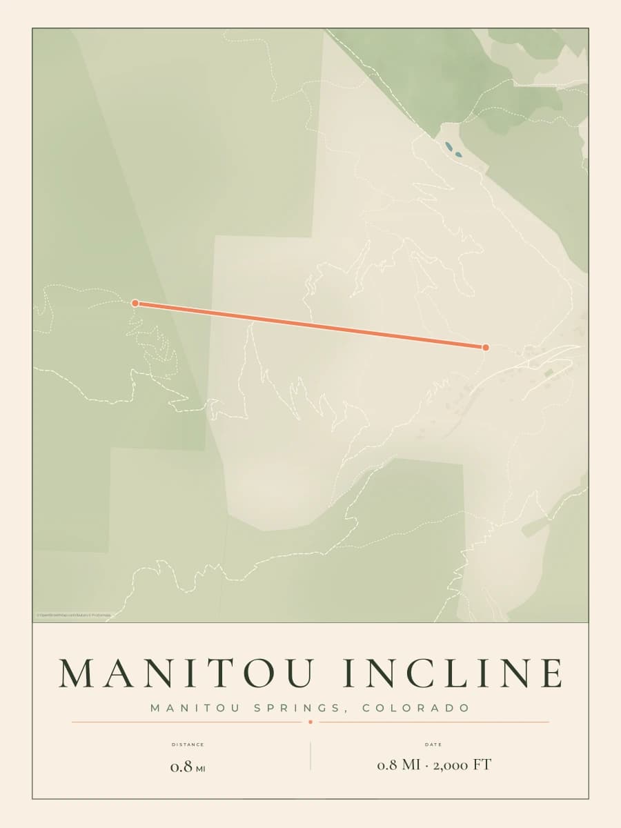 Manitou Incline route map poster preview in the Parkland artwork style