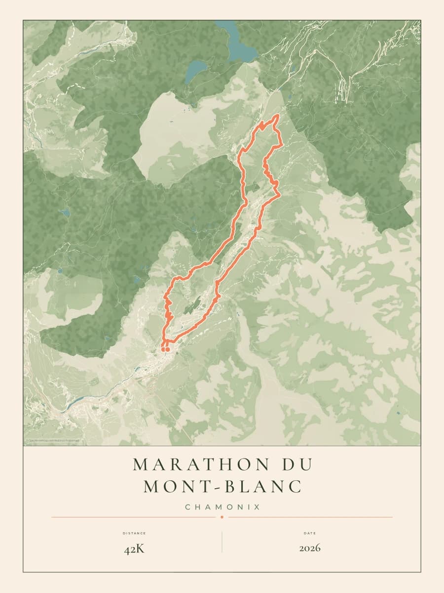 Marathon du Mont-Blanc route map poster preview in the Parkland artwork style