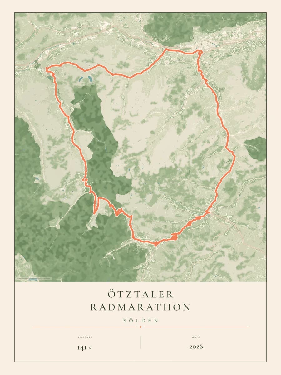 Ötztaler Radmarathon route map poster preview in the Parkland artwork style