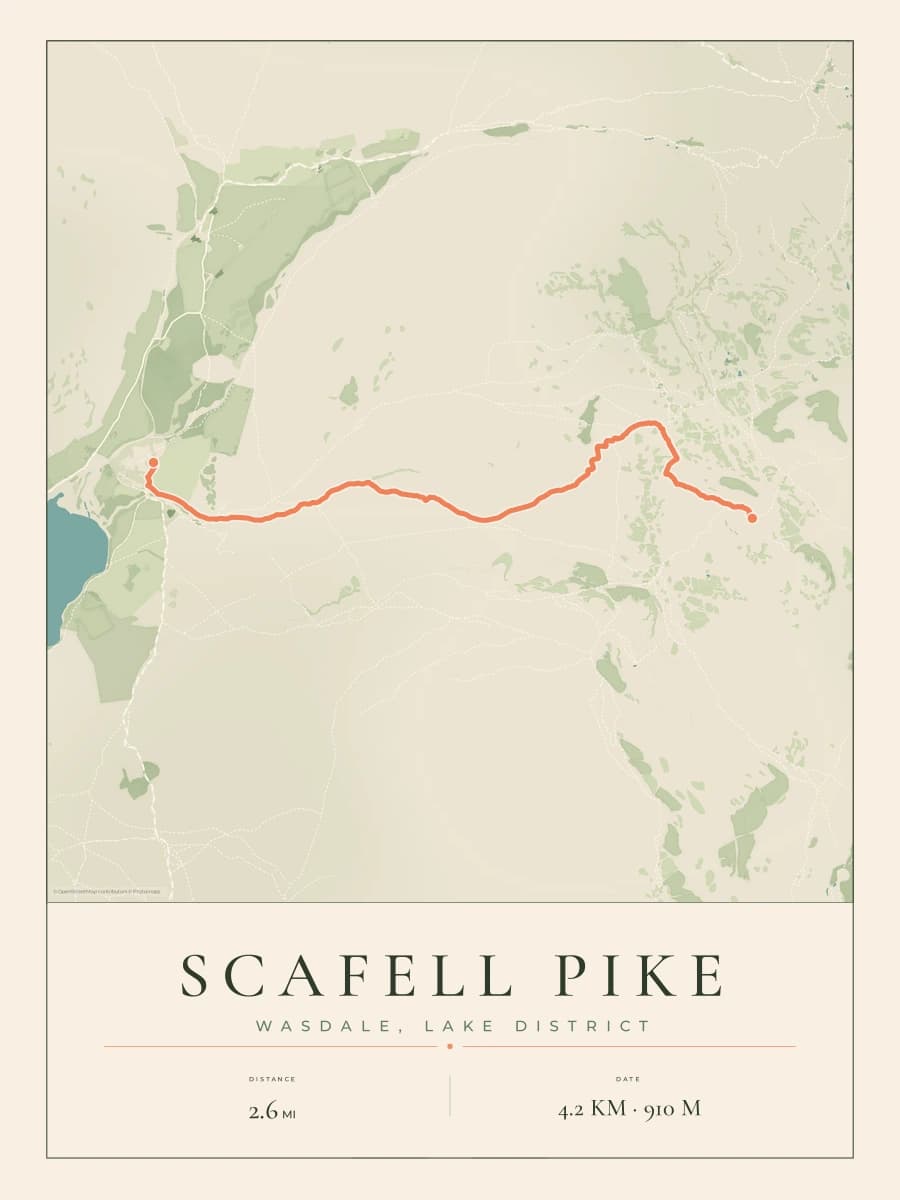 Scafell Pike route map poster preview in the Parkland artwork style