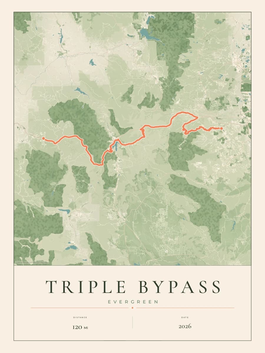Triple Bypass route map poster preview in the Parkland artwork style