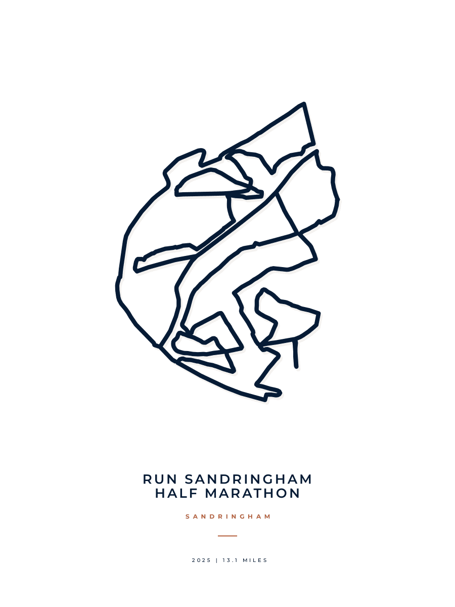 Run Sandringham Half Marathon route poster preview in the Minimal artwork style