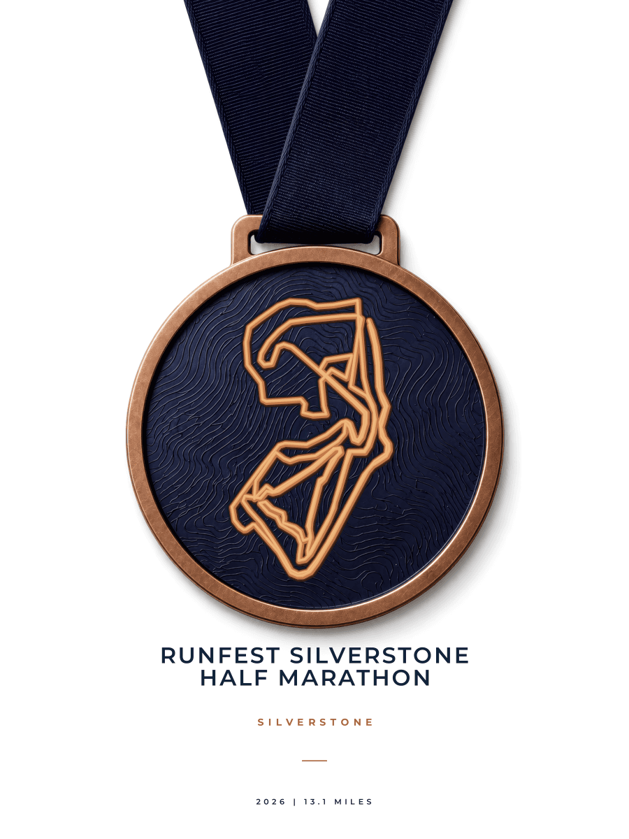 RunFest Silverstone Half Marathon route map poster preview in the Medal artwork style