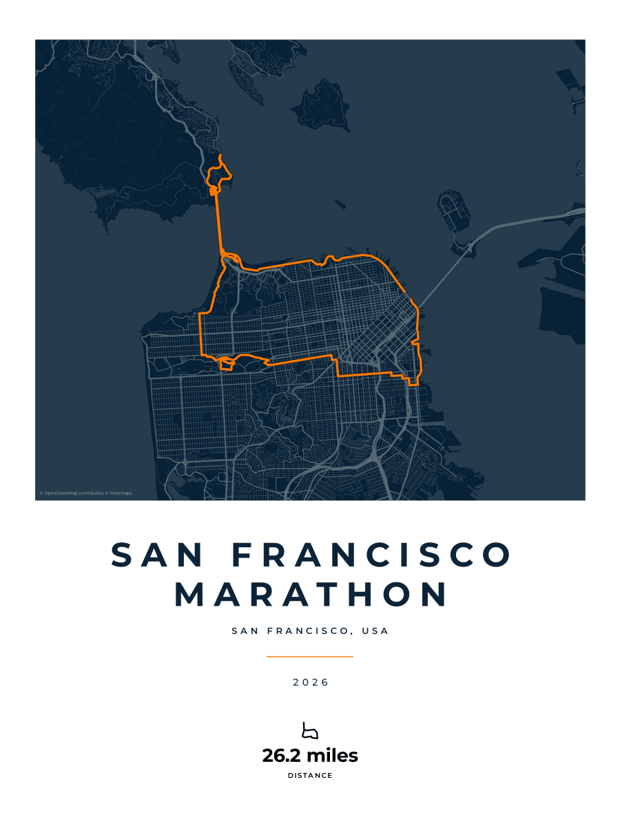San Francisco Marathon route poster preview in the Race Blueprint artwork style