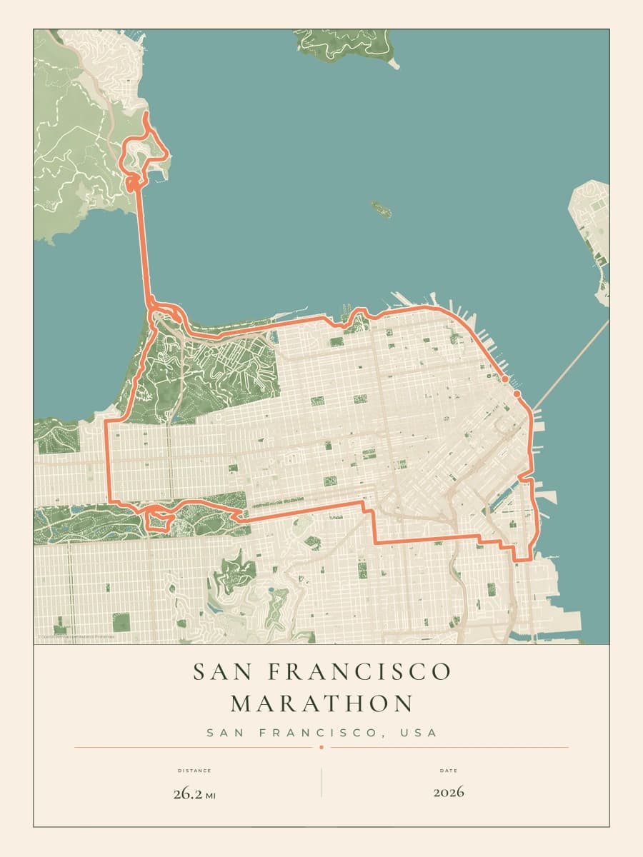 San Francisco Marathon route poster preview in the Parkland artwork style