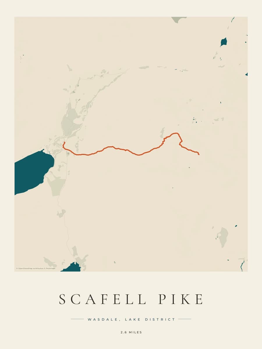 Scafell Pike route map poster preview in the Coastal Atlas artwork style