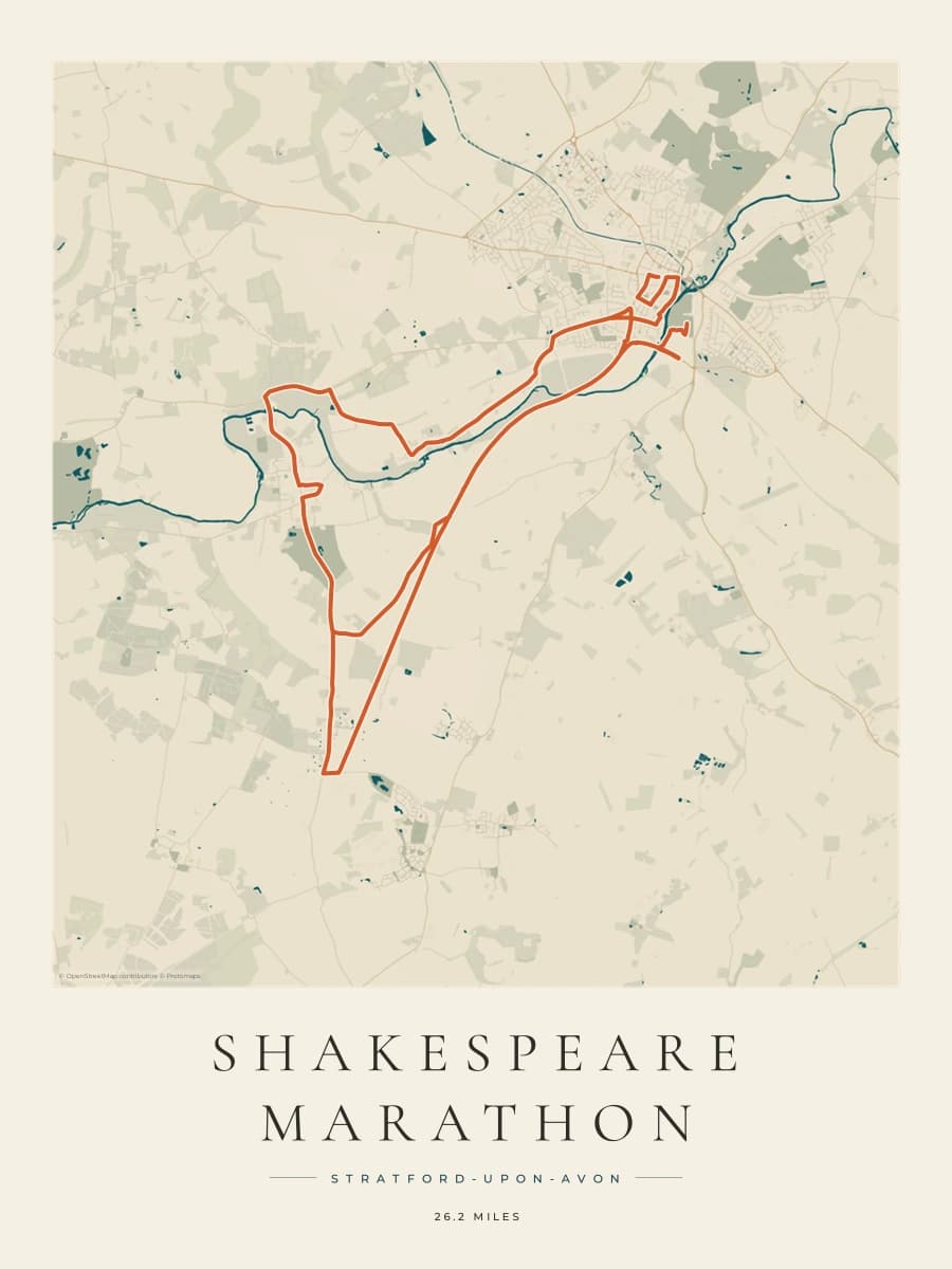 Shakespeare Marathon route poster preview in the Coastal Atlas artwork style
