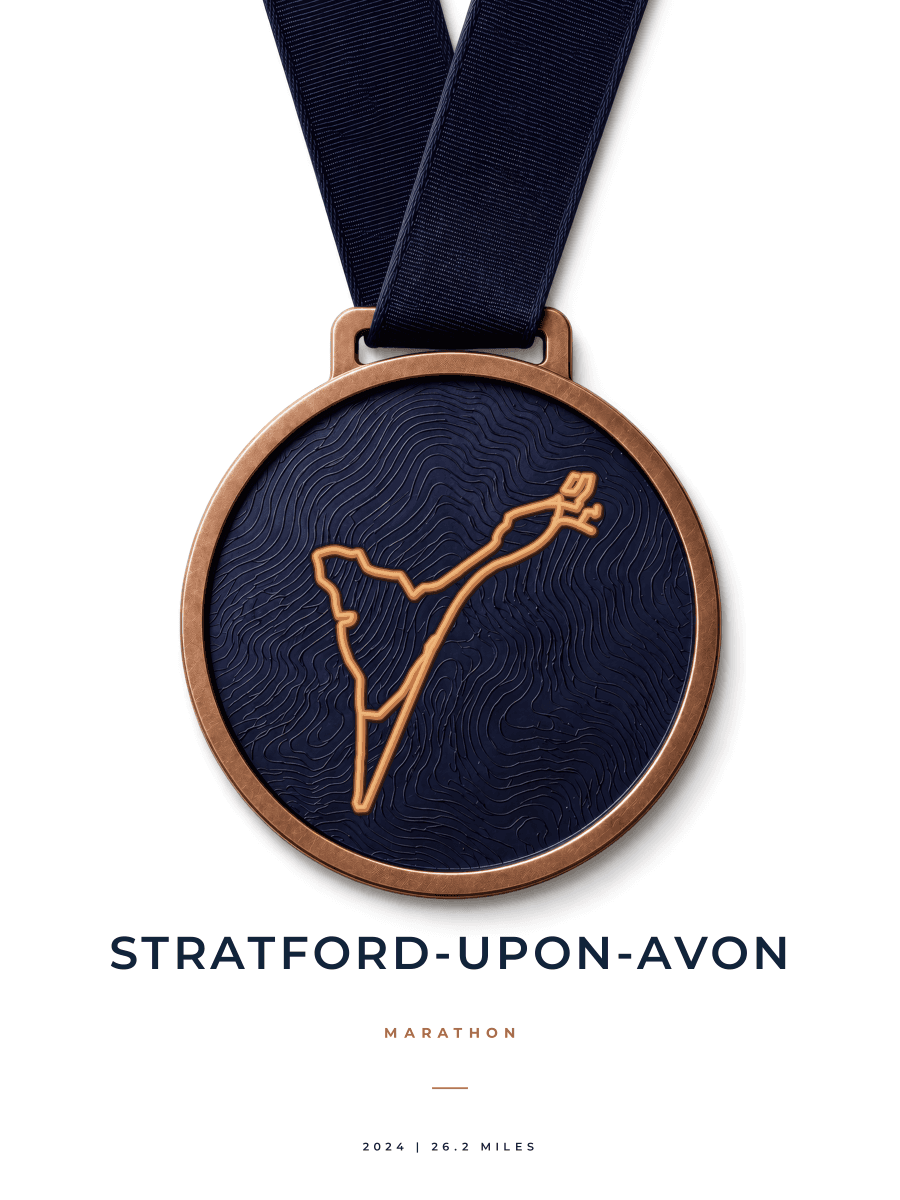 Shakespeare Marathon route poster preview in the Medal artwork style