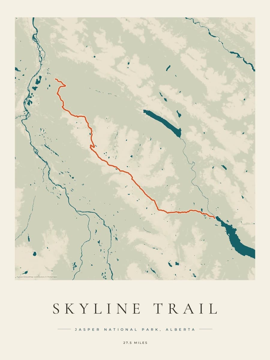Skyline Trail route map poster preview in the Coastal Atlas artwork style