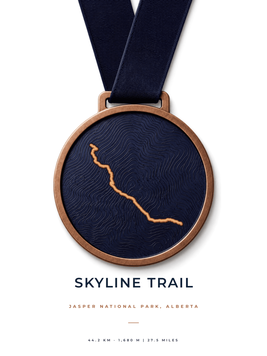 Skyline Trail route map poster preview in the Medal artwork style