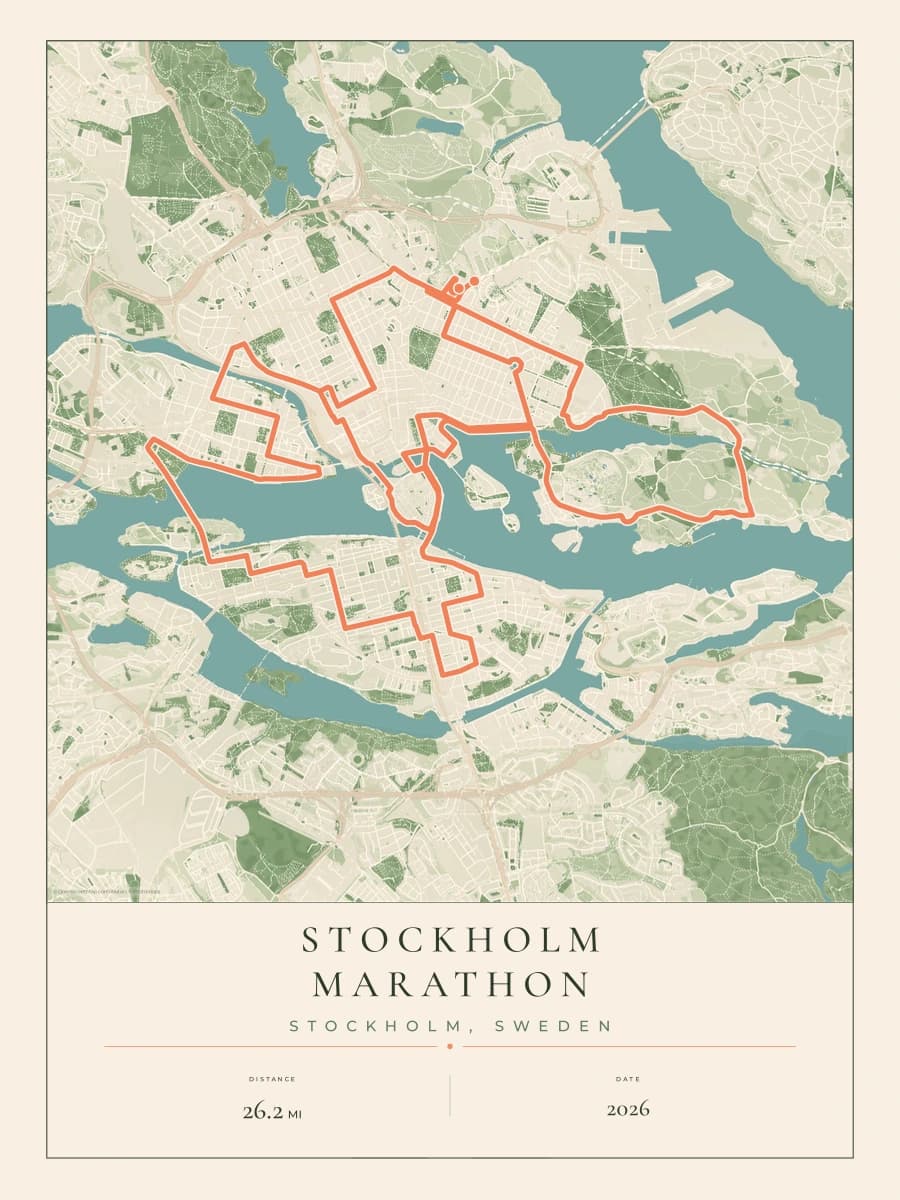 Stockholm Marathon route poster preview in the Parkland artwork style