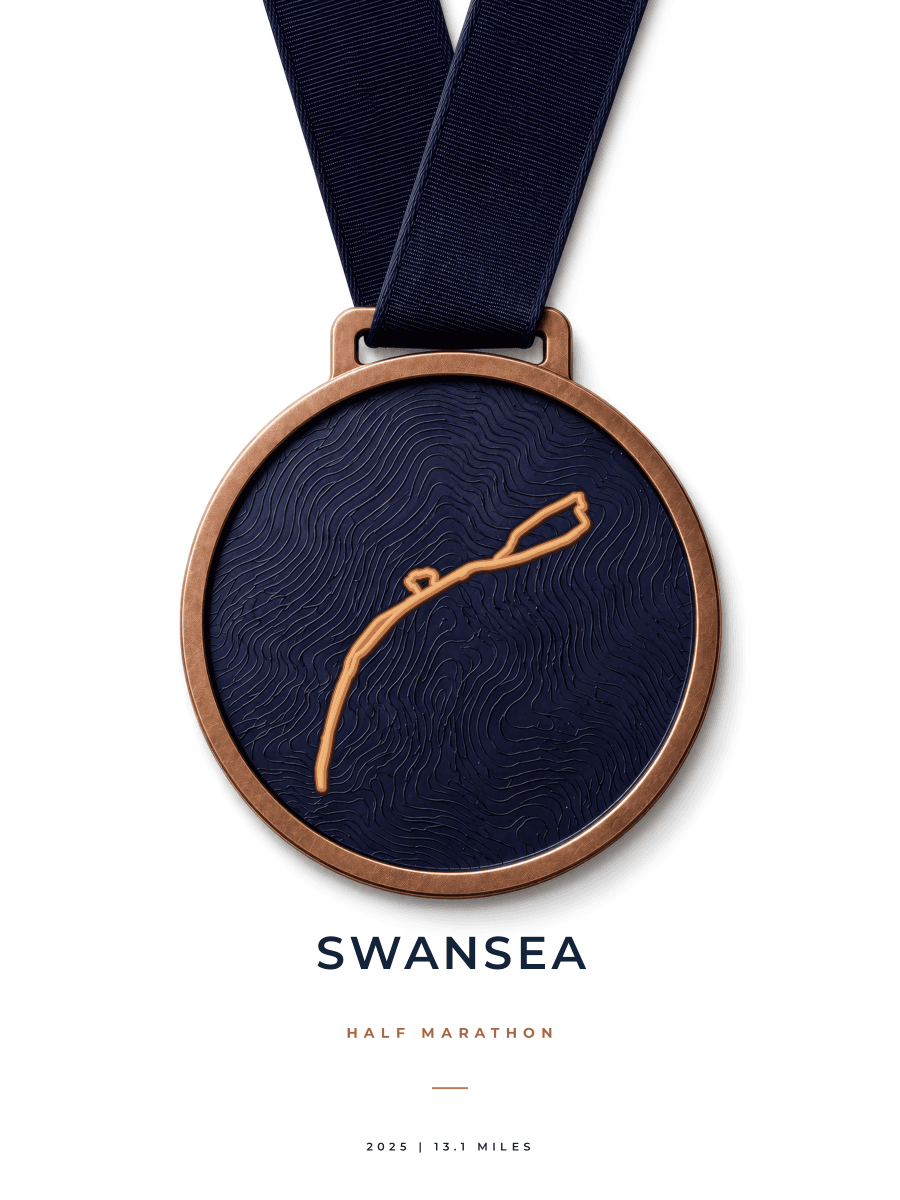 Swansea Half Marathon route poster preview in the Medal artwork style