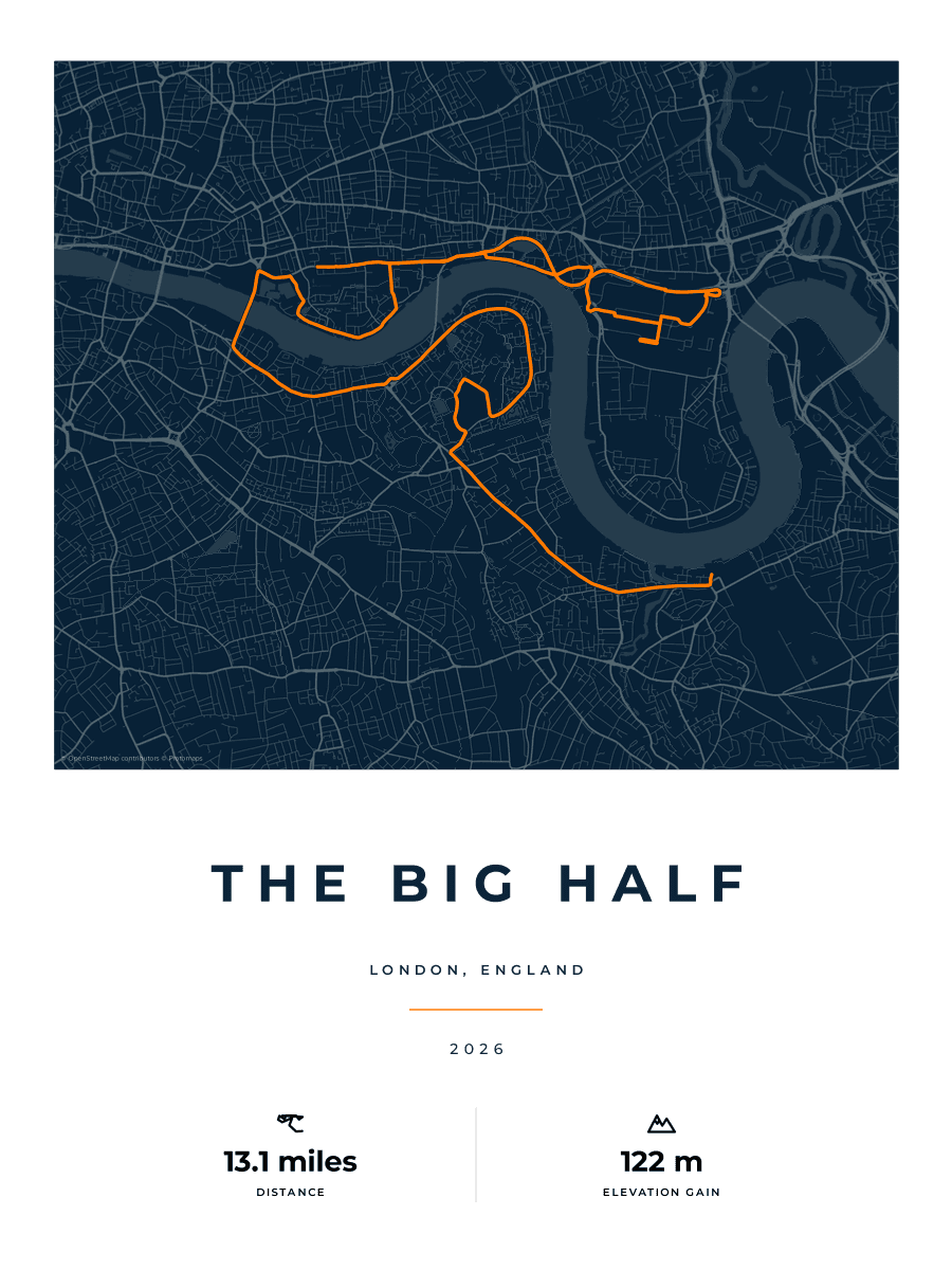 The Big Half route poster preview in the Race Blueprint artwork style