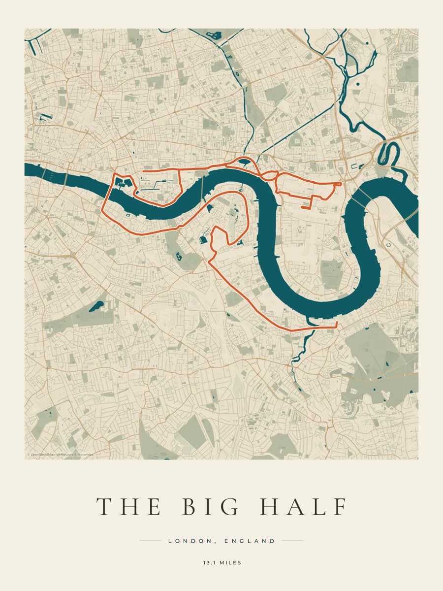 The Big Half route poster preview in the Coastal Atlas artwork style