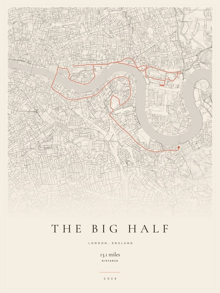 The Big Half route poster preview in the Gallery Mono artwork style