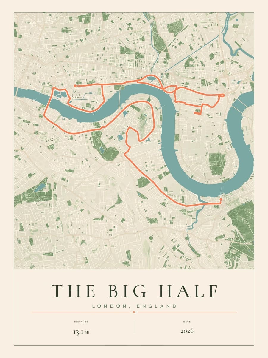 The Big Half route poster preview in the Parkland artwork style