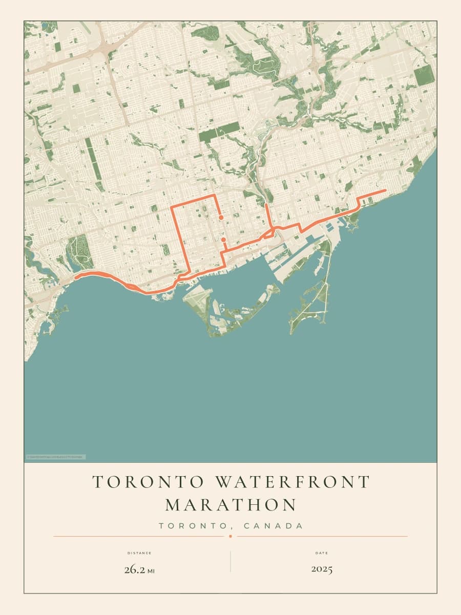 Toronto Waterfront Marathon route poster preview in the Parkland artwork style