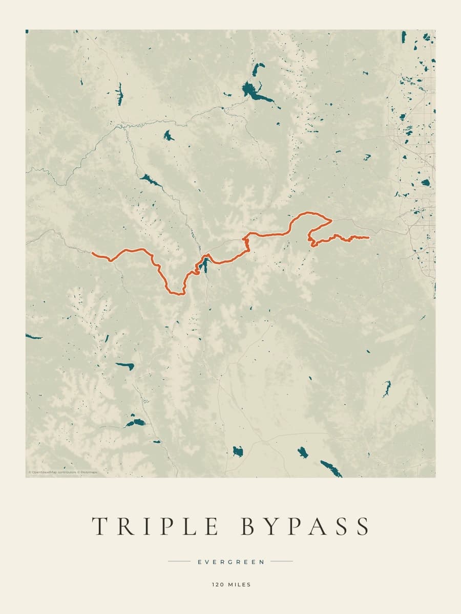 Triple Bypass route map poster preview in the Coastal Atlas artwork style