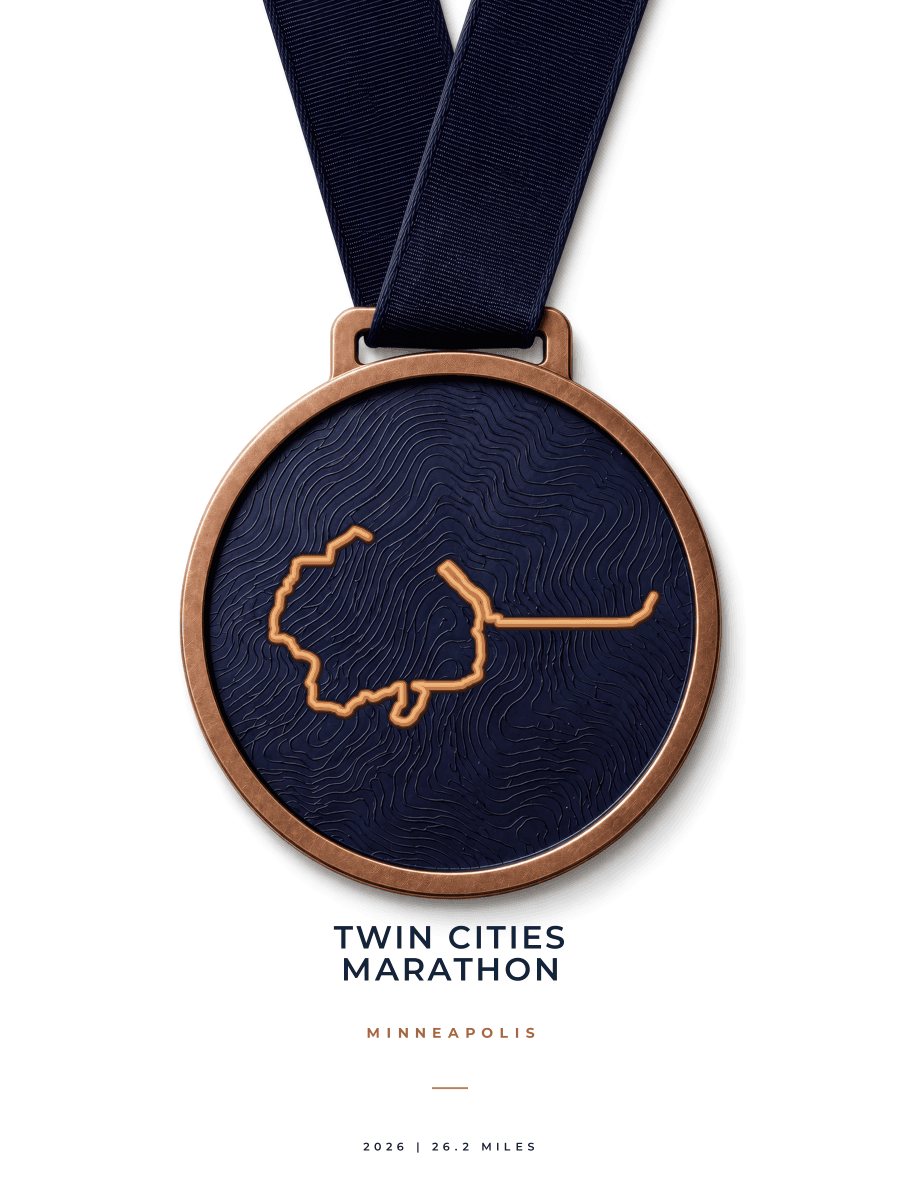 Twin Cities Marathon route map poster preview in the Medal artwork style