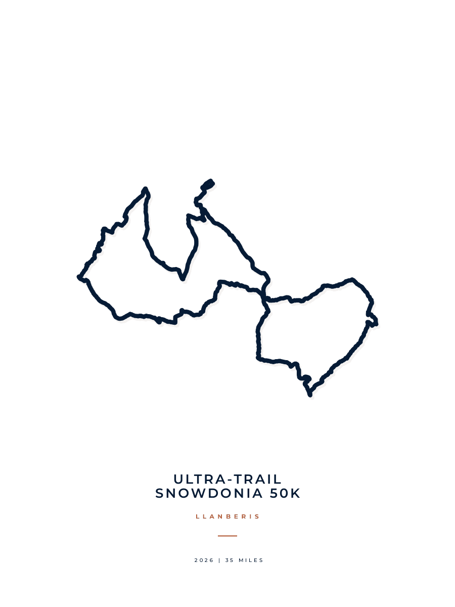 Ultra-Trail Snowdonia 50K route poster preview in the Minimal artwork style