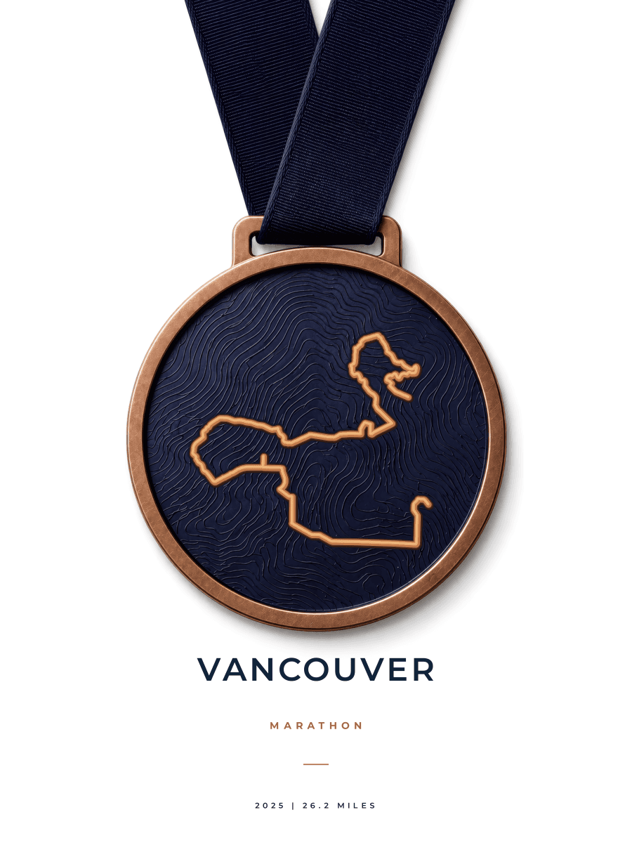 Vancouver Marathon route poster preview in the Medal artwork style